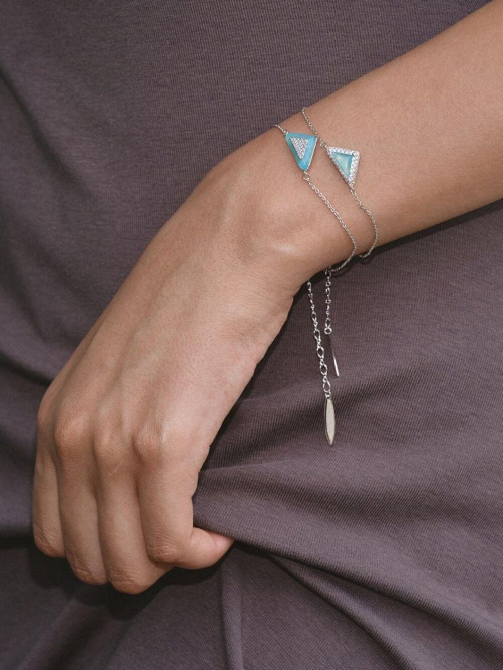 Amazonite Triangle Bracelet Silver Dainty Gemstone Chain Boho Fairycore
